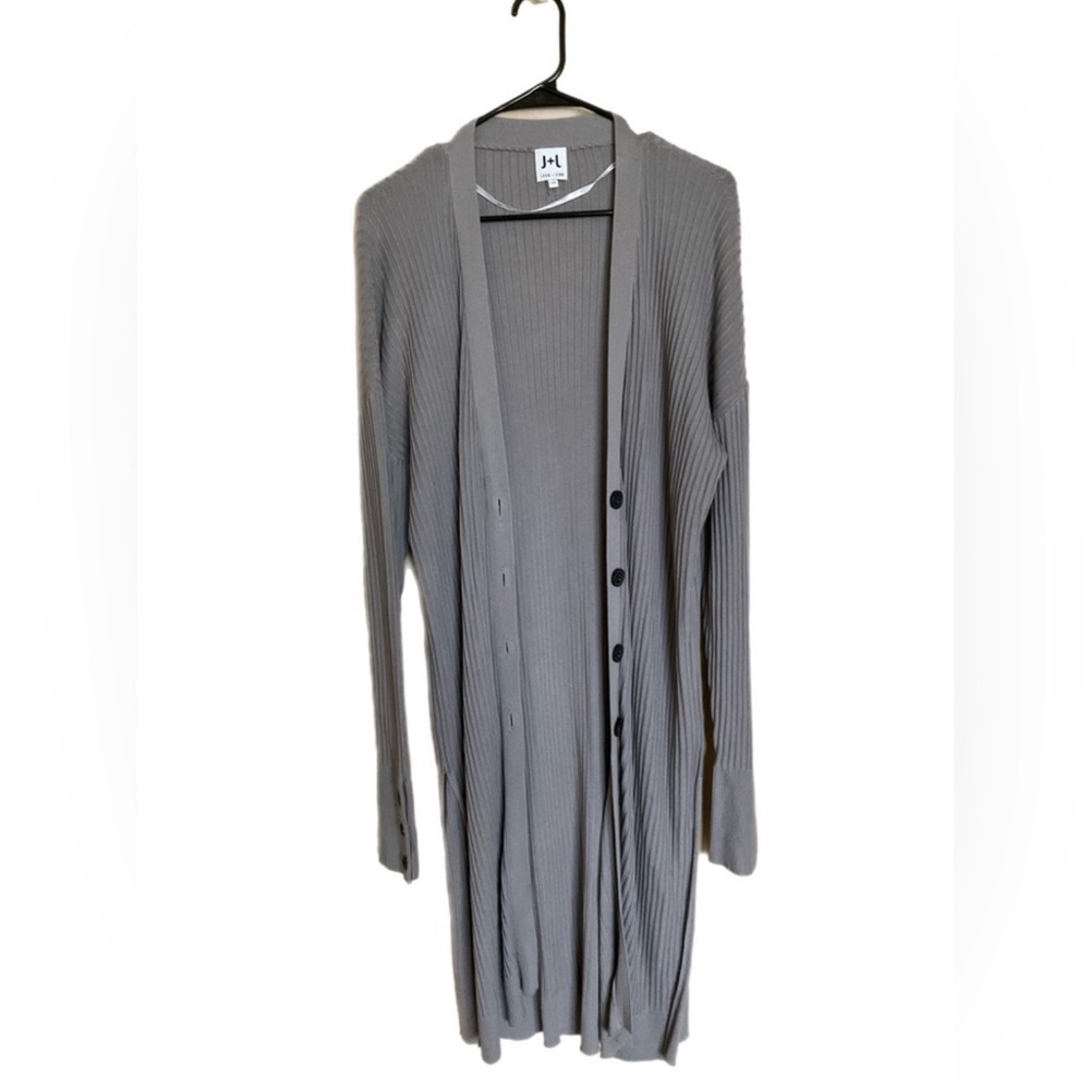 J+J John & Jenn Sweater Gray Ribbed  V-Neck Long Sleeve Cardigan SZ L